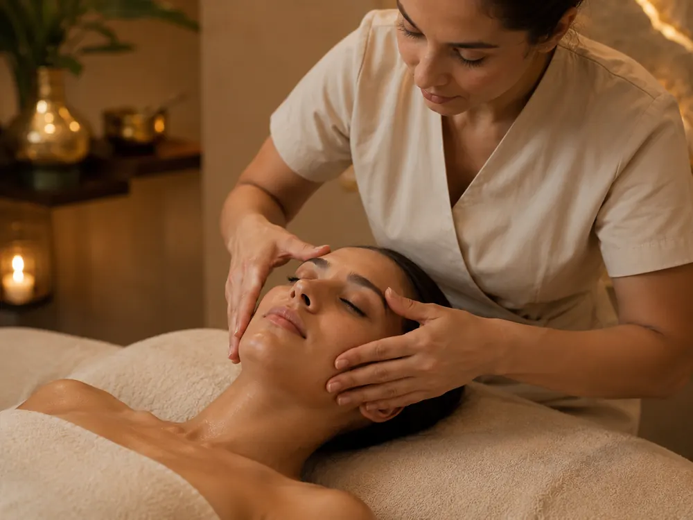 Face massage in a close-up therapy-focused style